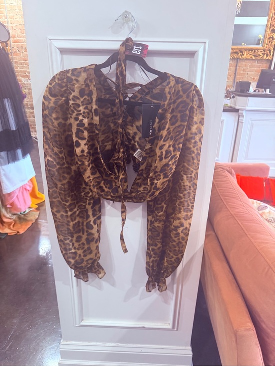 Fashion Nova Tops - Fashion Nova Leopard Tie-Front Blouse - Brown